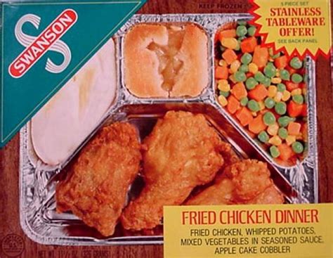 Later in the decade, swanson would introduce the exclusive home style touch of an apple and peach slices dessert to this same meal. Swanson's TV dinner