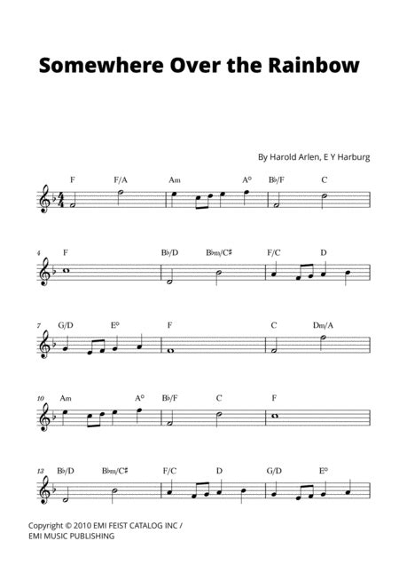 Somewhere Over The Rainbow Lead Sheet A Major Free Music Sheet