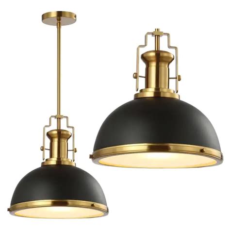 JONATHAN Y Classic Black Brass Gold Farmhouse Clear Glass Bell LED Kitchen Island Light In The