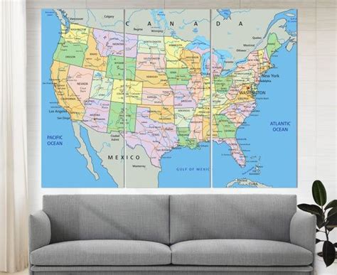 Usa Map Canvas Print Political Map Of The Usa Canvas Map Wall Art