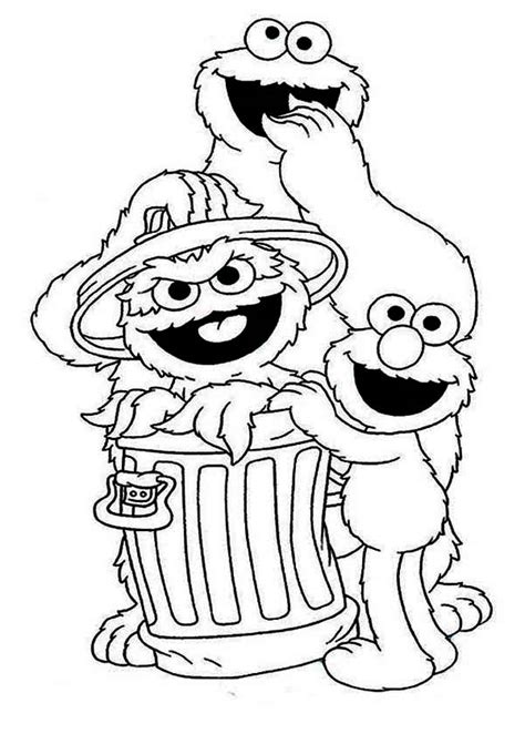 Elmo and two cookie monsters. Cookie and Elmo with Oscar in Garbage Can in Sesame Street ...