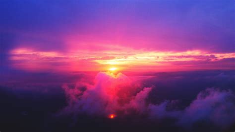 Sunset Wallpaper 4k Dusk Cloudy Sky Purple Aerial View Scenery