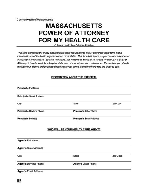 Free Massachusetts Medical Power Of Attorney Form Pdf And Word