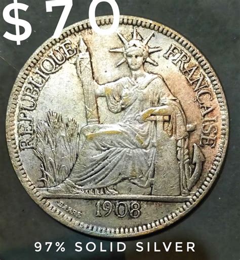 1908 Solid Silver Rare Mint French Coin For Sale In Homeland Ca