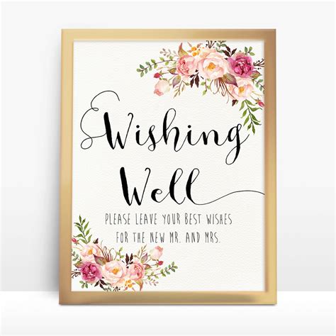 Pink Floral Wishing Well Wedding Sign 8x10 A4 85x11 Wishing Etsy