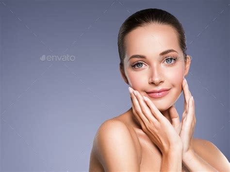 Skin Care Woman Beauty Face Healthy Face Skin Cosmetic Model Emotional And Happy With Hands