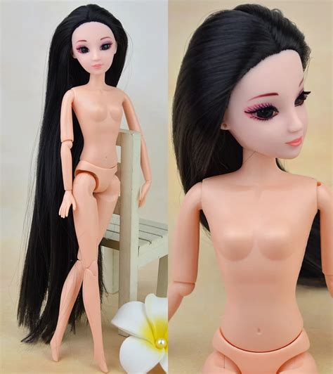 Big Long Black Stright Hair 3D Eyes Supersize Nude Naked Doll 12 Joint