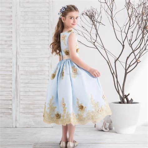 2018 Real Blue Party Dress Flower Girl Dress For Girls A Line Knee