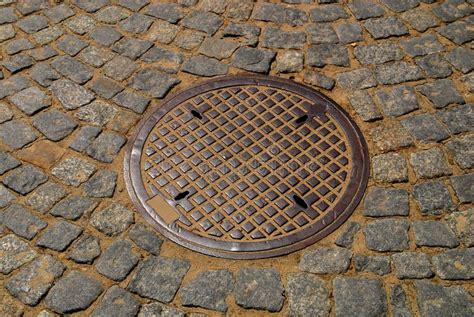 Round Storm Drain In The Road Stock Image Image Of Rust Grey