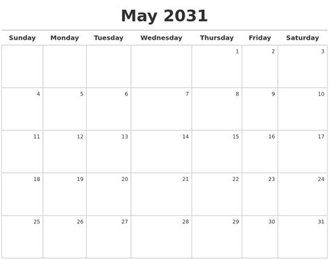May 2031 Calendar Maker
