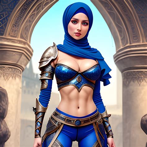 Sexy Hijab Babe With Abs With Sexy Medieval Armor And Blue Eyes Arthub Ai