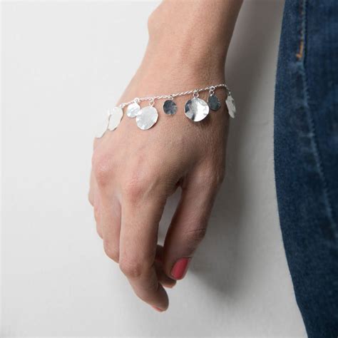 Hammered Sterling Silver Disc Charm Bracelet By Rochejewels