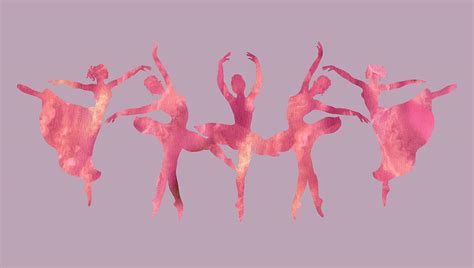 Glowing Pink Warm And Cold Watercolor Dancing Ballerinas Silhouette