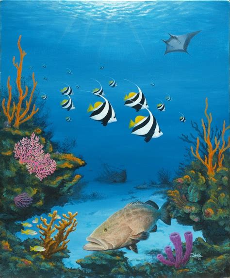 Have something nice to say about coral reef paintings? REEF PAINTING underwater "Cruising the Reef" like Wyland ...