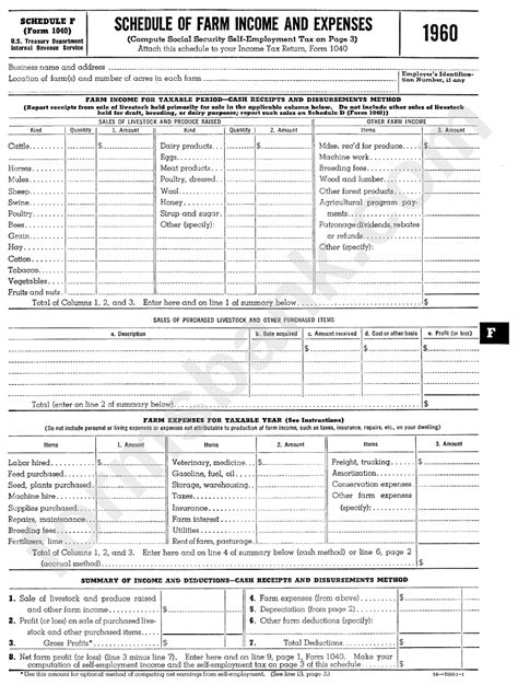 Schedule F Form 1040 Schedule Of Farm Income And Expenses 1960