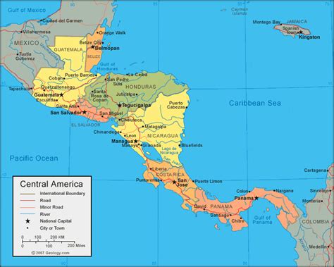 Central America Map and Satellite Image