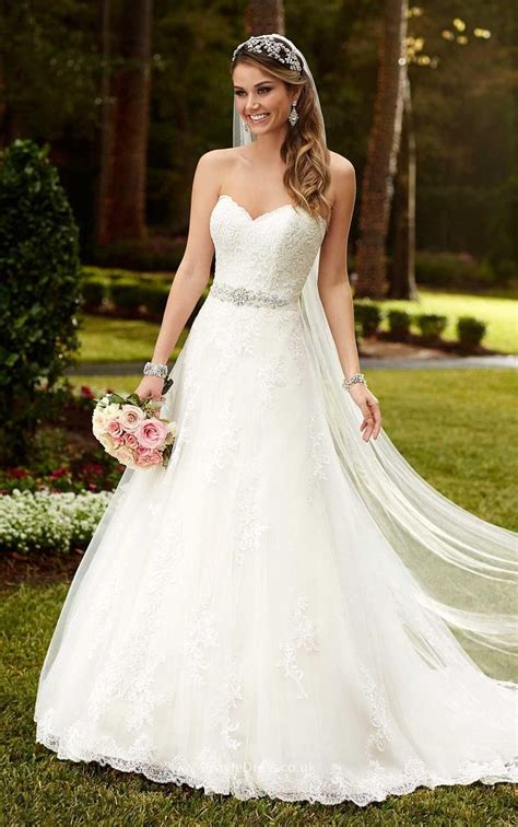 Strapless Sweetheart Lace Princess A Line Wedding Dress With Sash