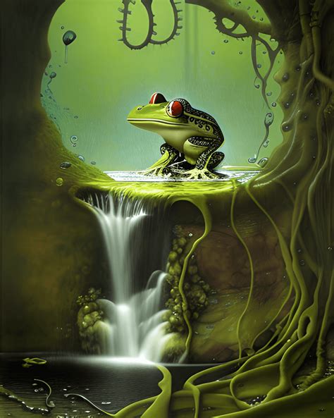 Frog Vomiting With Waterfall Waves · Creative Fabrica