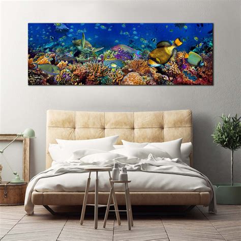 Coral Reef Canvas Wall Art Colorful Fish Underwater Canvas Artwork B