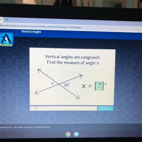 Vertical Angles Are Congruent Find The Measure Of Angle X X 38° X
