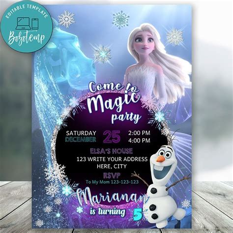 Download free printable frozen birthday invitation templates ! Editable Frozen 2 Elsa Birthday Invitation Instant ...