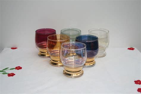 Set Of 6 Coloured Shot Glasses Retro Vintage Glasses 1960s Vintage Glasses Pink Wine Glasses