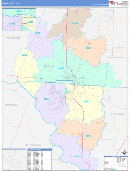 Boone County Mo Wall Map Color Cast Style By Marketmaps