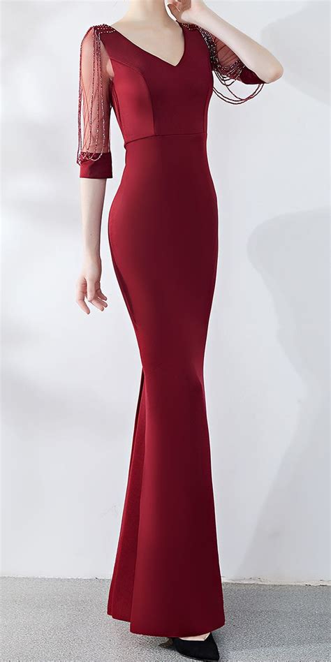 Dark Red Long Tight Maxi Evening Dress Stunning Maxi Dress Evening Satin Evening Dresses