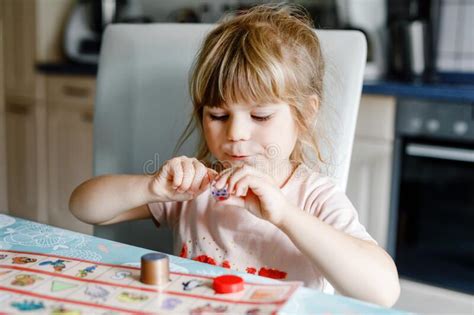 Adorable Cute Toddler Girl Playing Picture Card Game Happy Healthy
