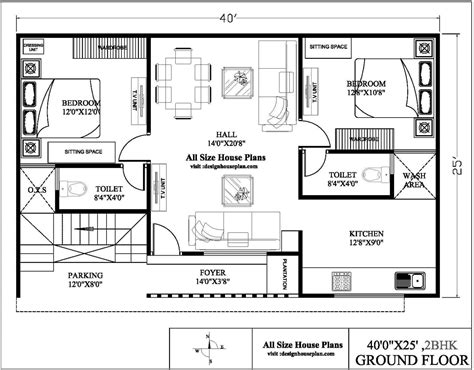 40x25 House Plan 2 Bhk House Plans At 800 Sqft 2 Bhk House Plan