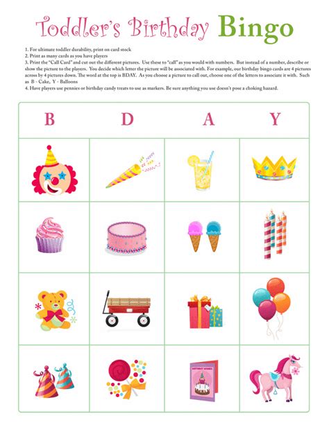 There are six vegetable bingo cards. Toddler birthday bingo card 6 - Free Printable Coloring Pages