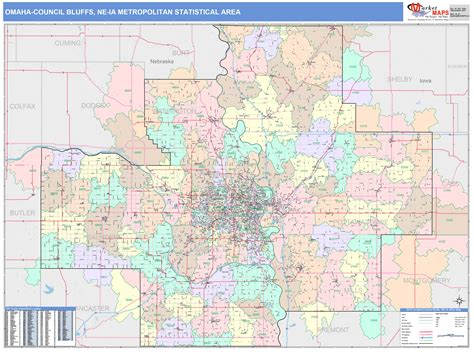 Omaha Council Bluffs Ne Metro Area Wall Map Color Cast Style By Marketmaps