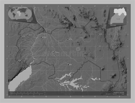 Northern Uganda Grayscale Labelled Points Of Cities Stock