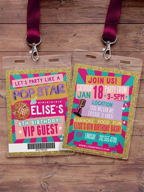 Retro Neon VIP PASS Backstage Pass Vip Invitation Birthday Invitation Pop Star Rock Star