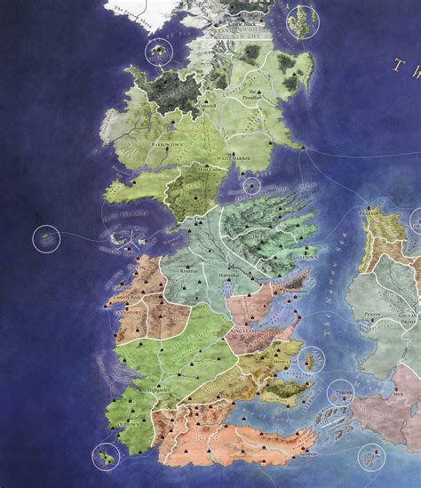 Detailed Seven Kingdoms Game Of Thrones Map