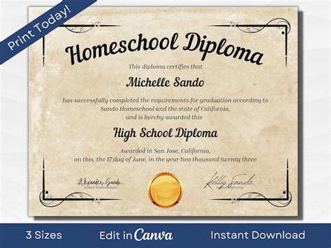 Printable Homeschool Diploma Template Editable High School Etsy