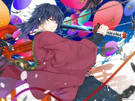 Demon Slayer Giyuu Tomioka With Colorful Umbrellas 2k Wallpaper Download