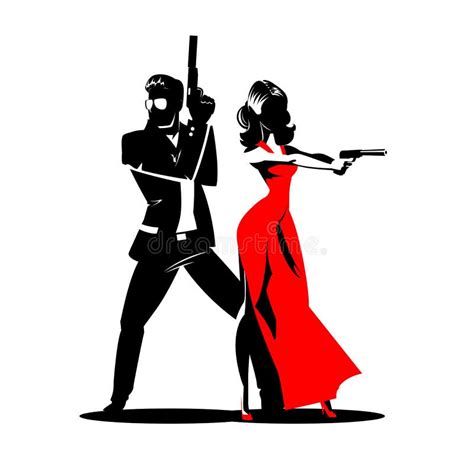 Secret Agents Characters Aiming From A Gun Flat Vector Illustration