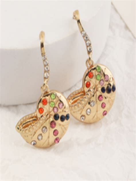 Buy Urbanic Gold Toned Stone Studded Contemporary Drop Earrings