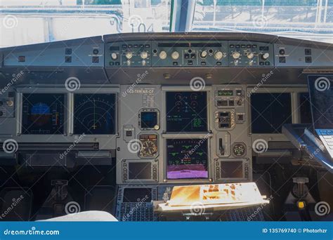 Inside Airplane Pilot Cabin Editorial Image Image Of Internal Glass