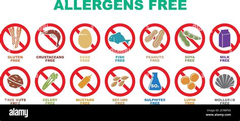 Set Of 14 Allergens Free Icons On White Background Stock Vector Image