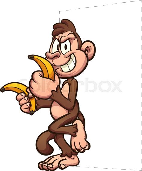 Cartoon Monkey Holding To Bananas And Stock Vector Colourbox