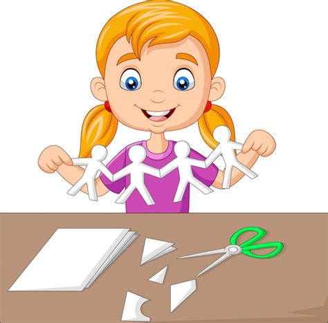 Premium Vector Cartoon Little Girl Making Paper People