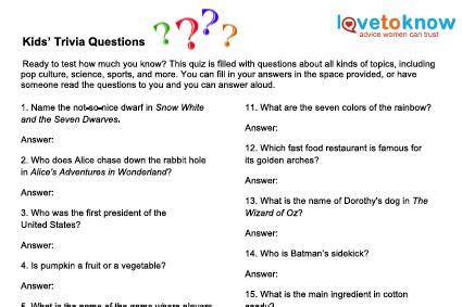 Let's begin the funny trivia questions and answers printable below. Multiple Choice Trivia Questions And Answers For Kids ...