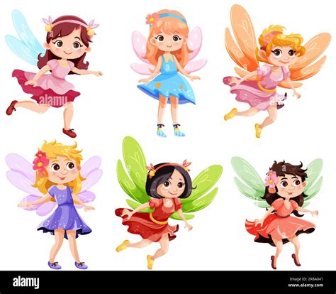 Set Of Cute Fantasy Fairies Cartoon Character Illustration Stock Vector