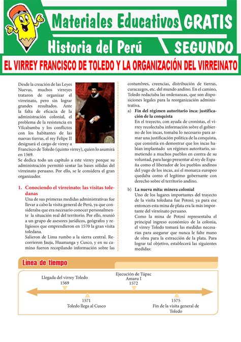 El Virrey Francisco De Toledo Y La Organización Del Virreinato Para Segundo Grado De Secundaria