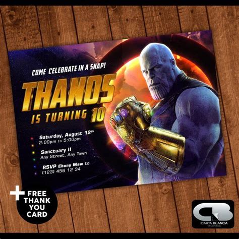 Avengers Infinity War Thanos Invitation With Free Thank You Card