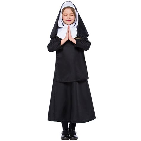 할로윈 소녀 수녀 의상 검은 후드 목도리 로브 교회 선교사 수녀 코스프레 멋진 드레스소녀 의상 Aliexpress