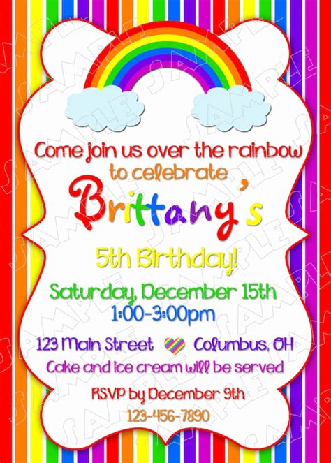 Rainbow Party Invitation Birthday Party Rainbow Party Printable