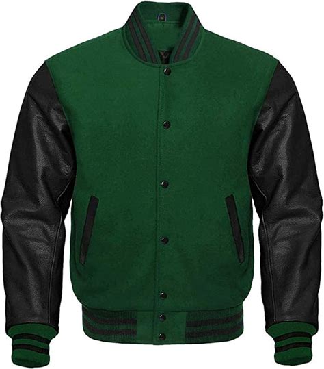 Letterman Baseball Bomber Varsity Jacket Forest Green Wool And Real Gold